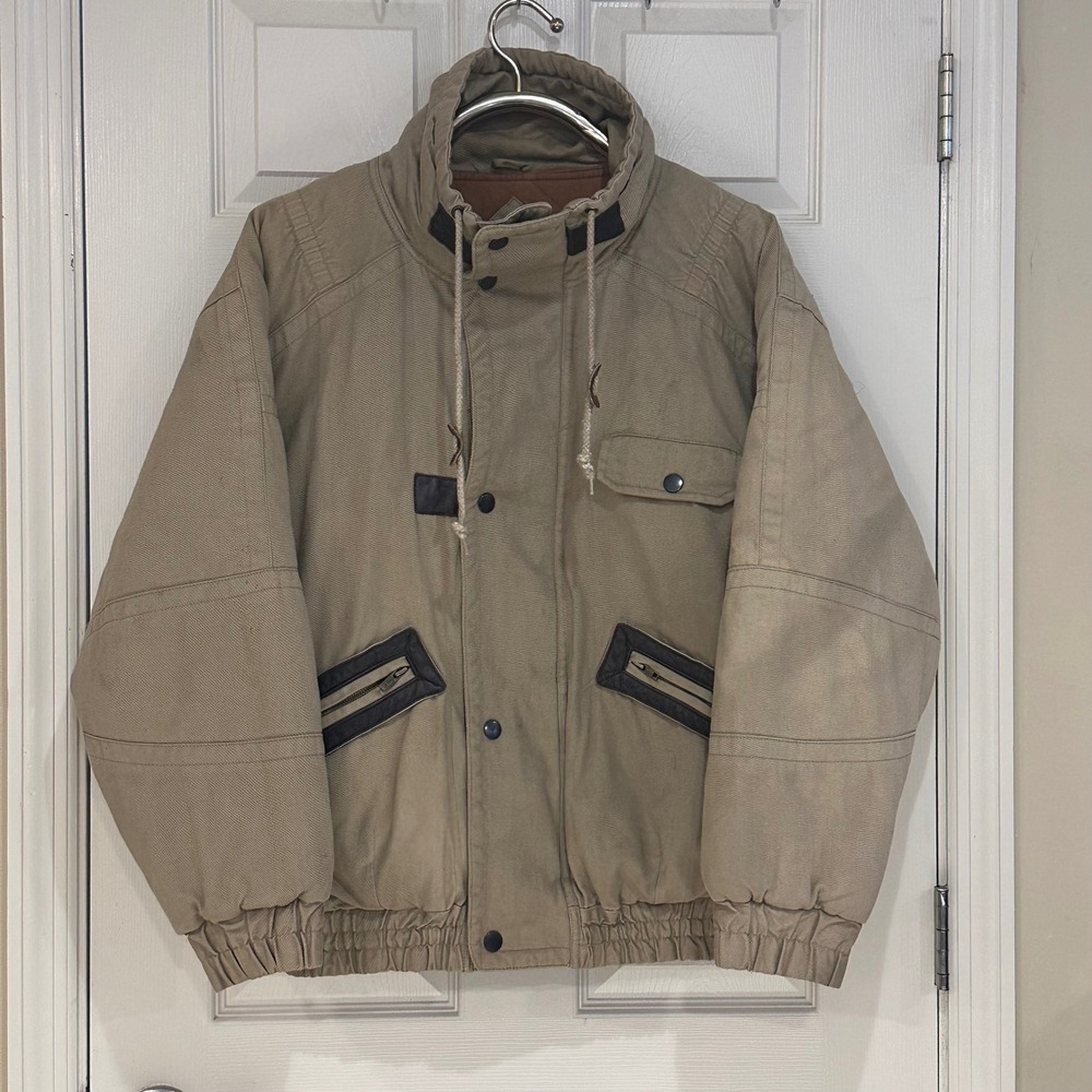 Vintage Saturdays Generation Tan Bomber Jacket Men Khaki Quilted Lined M